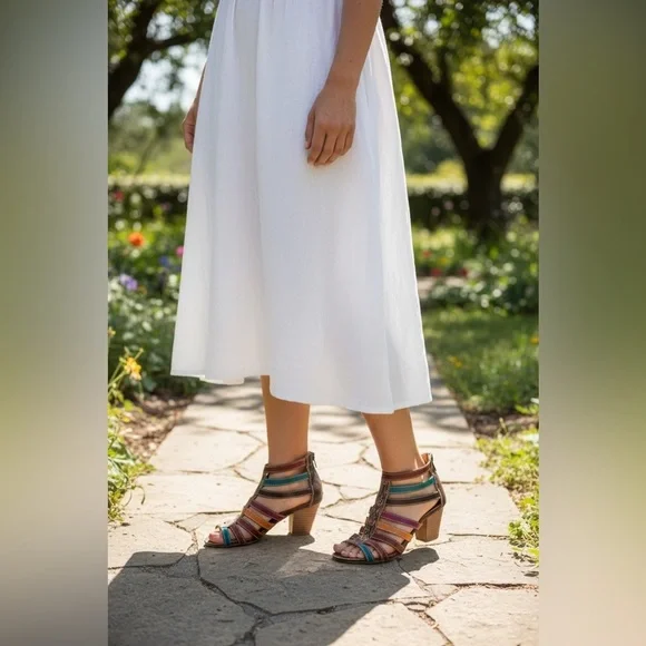 Spring Step Fresh Caged Strappy Heeled Leather Sandals - Picture 9 of 16